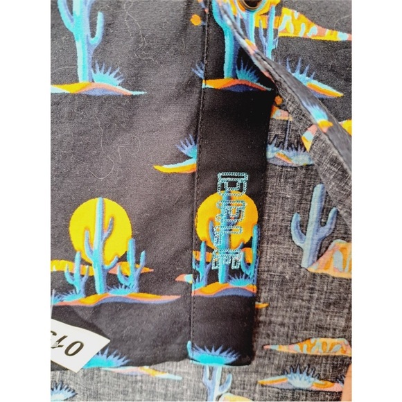 Rock & Roll Denim western shirt Black Shirt with Blue and Yellow Pattern - Picture 4 of 7